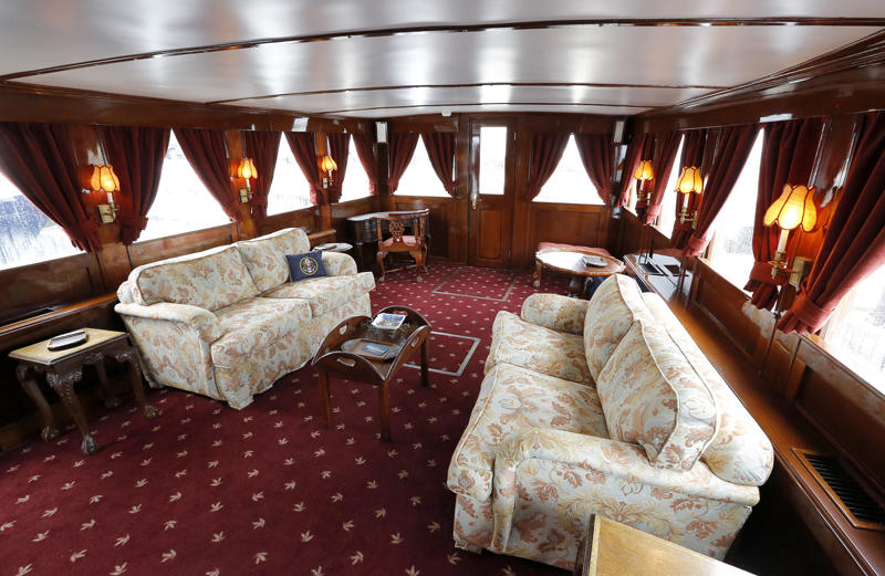 Salon on the former presidential yacht, Honey Fitz, is seen as it is docked in West Palm Beach