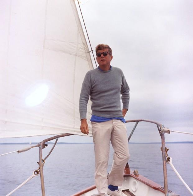 KN-C23202 11 August 1962 President Kennedy sails aboard the U. S. Coast Guard yacht "Manitou" off the coast of Maine. Please credit "Robert Knudsen, White House / John Fitzgerald Kennedy Library, Boston".
