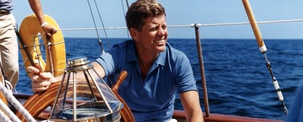 KN-C23425 26 August 1962 President Kennedy sailing aboard the U. S. Coast Guard yacht "Manitou". Narragansett Bay, Rhode Island. Photograph by Robert Knudsen, White House, in the John F. Kennedy Presidential Library and Museum, Boston.