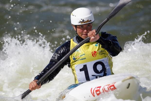 CARDIFF, WALES - JUNE 09: Marta Kharitonova of Russia competes in the Women's K1 semi final during the ICF Canoe Slalom World Cup at Cardiff International White Water on June 9, 2012 in Cardiff, Wales. (Photo by Harry Engels/Getty Images)